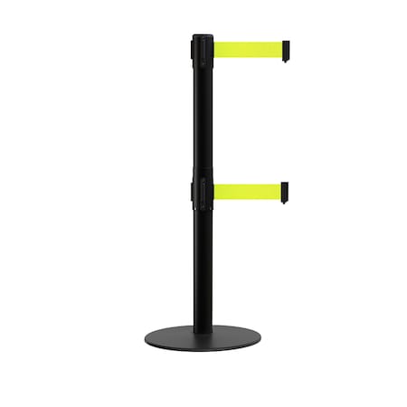 Montour Line Stanchion Dual Belt Barrier Flat Base Black Post 13ft. Fl. Yel Belt S400D-BK-FYW-130